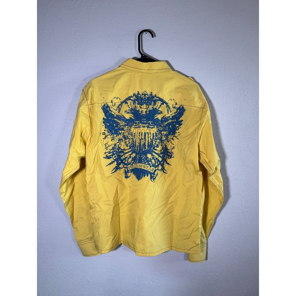 Vintage Giorginni Shirt Mens 2XL Yellow Revolution Embroidered Cotton Button Up